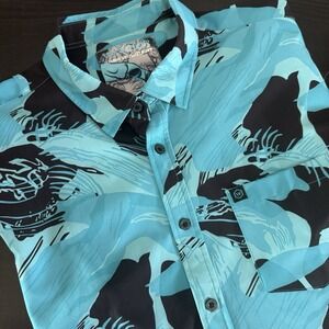 Warrior Co Mens XLarge Button Shirt Blue Turquoise Black Illunis Brushstroke ***